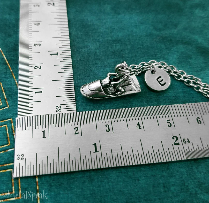 Jet Ski Keychain with Initial (Silver-Toned)