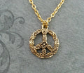 Floral Peace Sign Charm Necklace (Gold-tone)