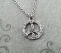 Floral Peace Sign Charm Necklace (Silver-tone)