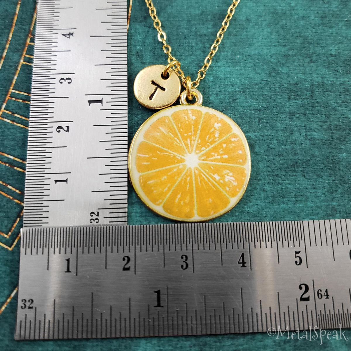 Lemon Keychain with Initial (Gold-Toned)