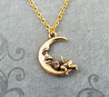 Man in the Moon & Cherub Charm Necklace (Gold-tone)