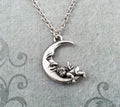 Man in the Moon & Cherub Charm Necklace (Silver-tone)