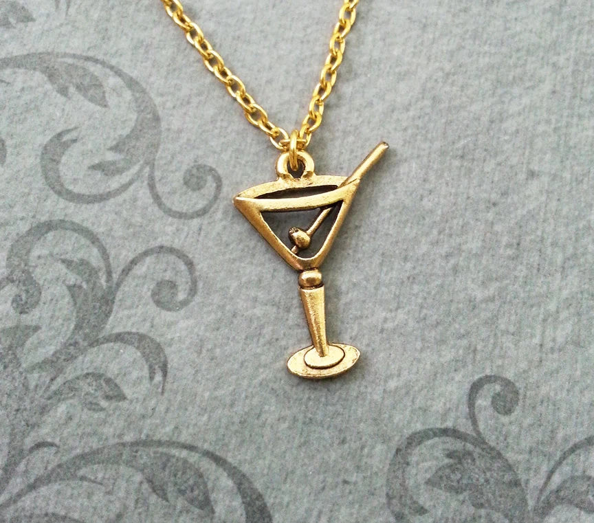 Gold Martini Glass Charm Necklace (Gold-tone)