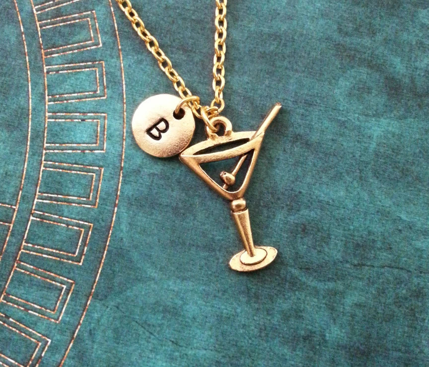 Martini Glass Initial Necklace (Gold-Toned)