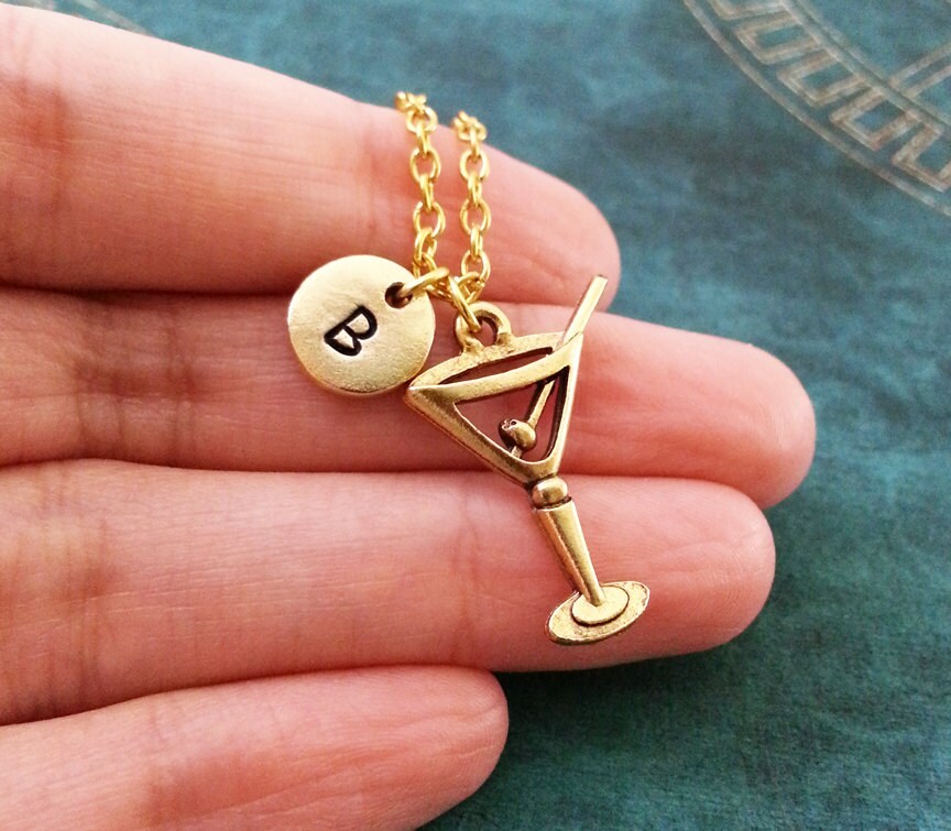 Martini Glass Initial Necklace (Gold-Toned)