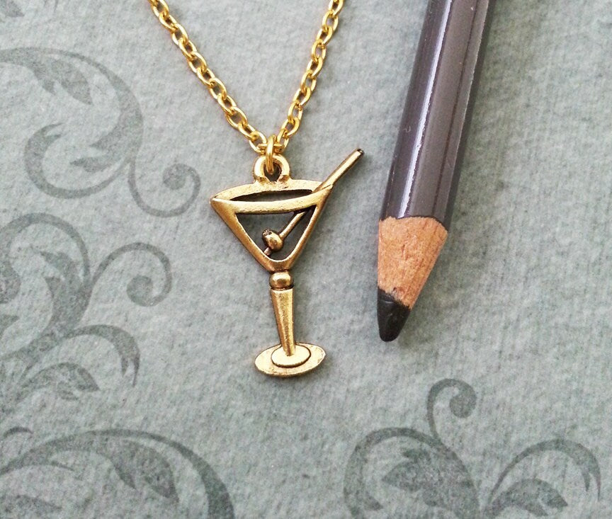 Gold Martini Glass Charm Necklace (Gold-tone)