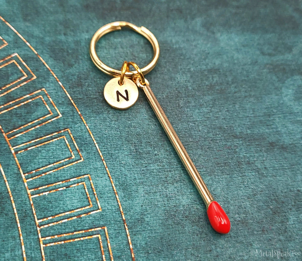 Personalized Gold-toned Matchstick Keychain
