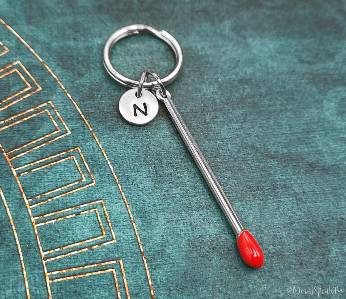 Personalized Silver-toned Matchstick Keychain