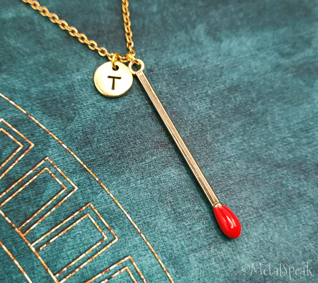 Matchstick Necklace with Initial (Gold-Toned)