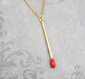 Matchstick Pendant Necklace with Red Enamel Tip (Gold-toned)