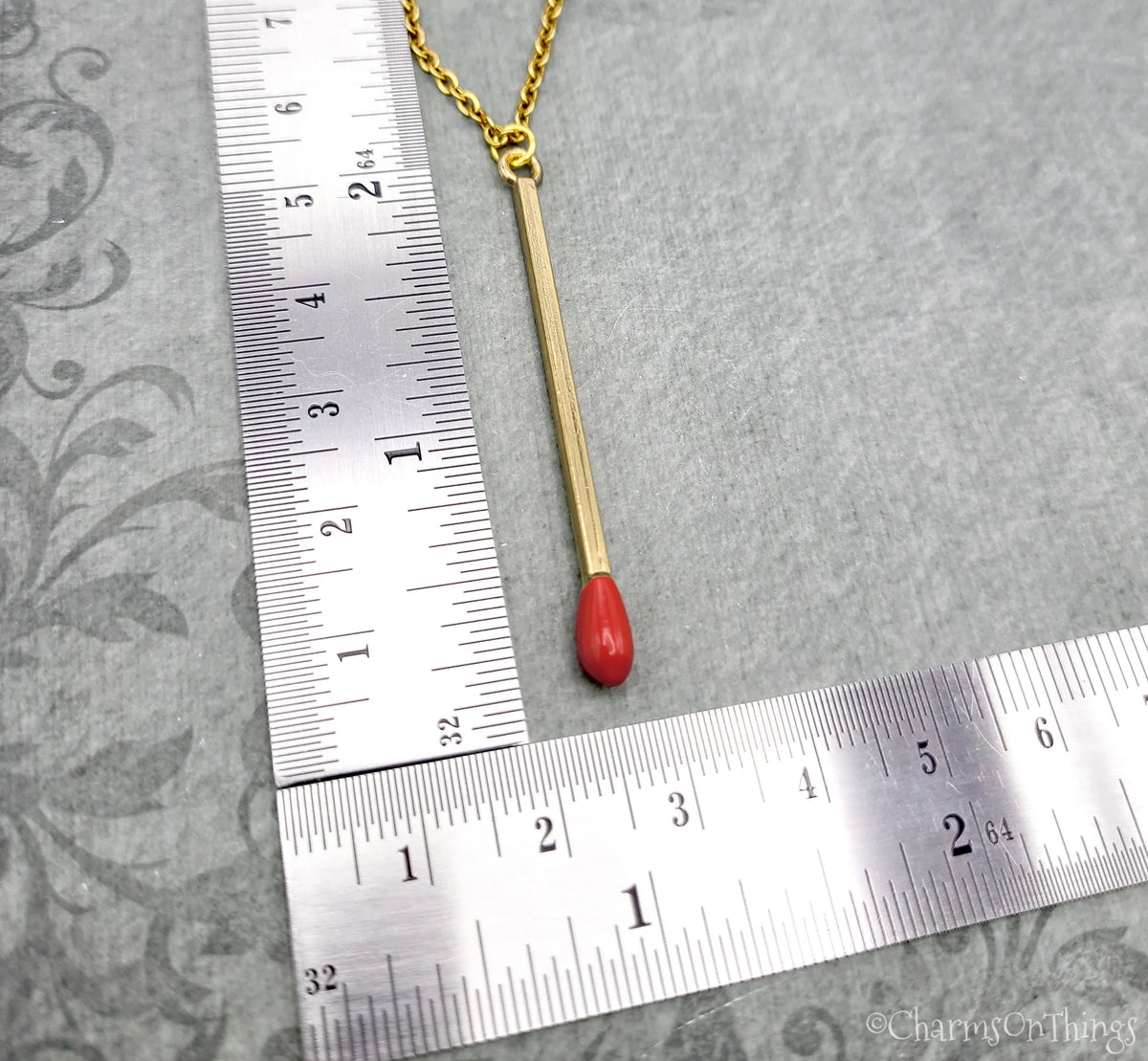 Matchstick Pendant Necklace with Red Enamel Tip (Gold-toned)