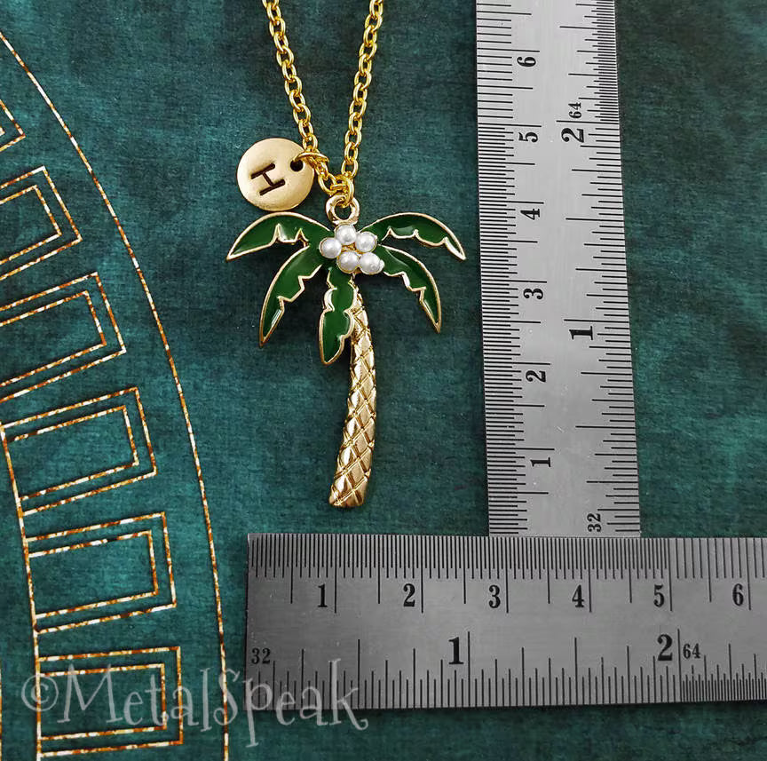 Palm Tree Keychain with Initial (Gold-Toned)
