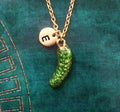 Pickle Necklace with Initial (Gold-Toned)