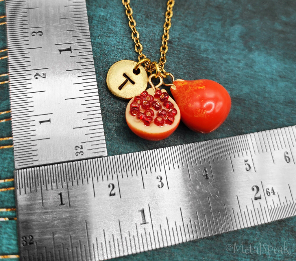 Pomegranate Keychain with Initial (Gold-Toned)
