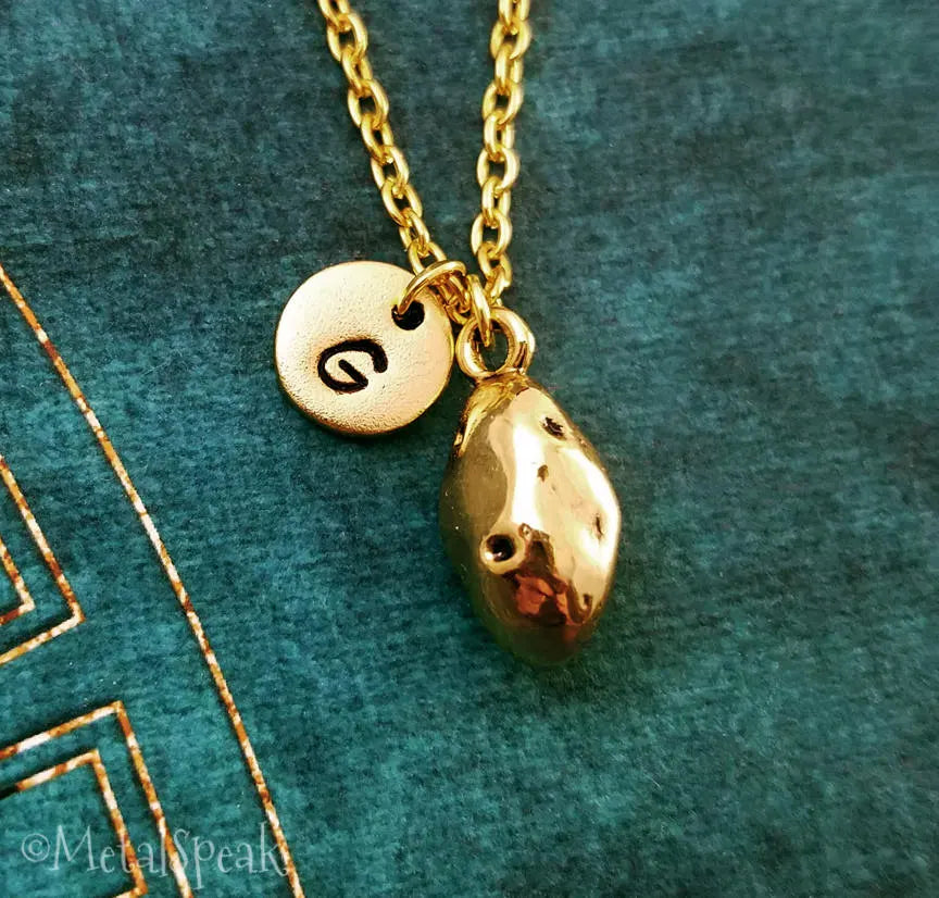 Potato Necklace with Initial (Gold-Toned)