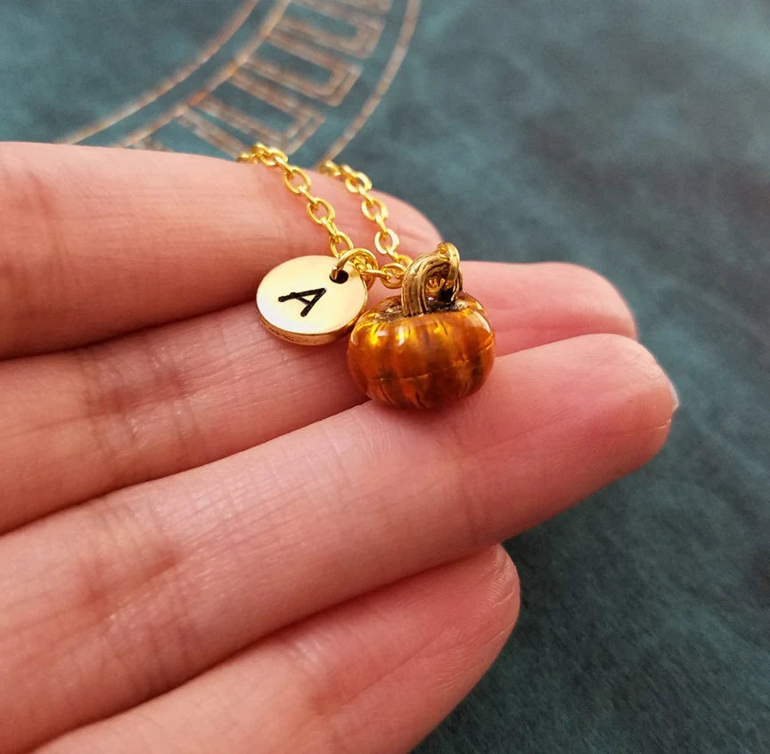 Pumpkin Keychain with Initial (Gold-Toned)