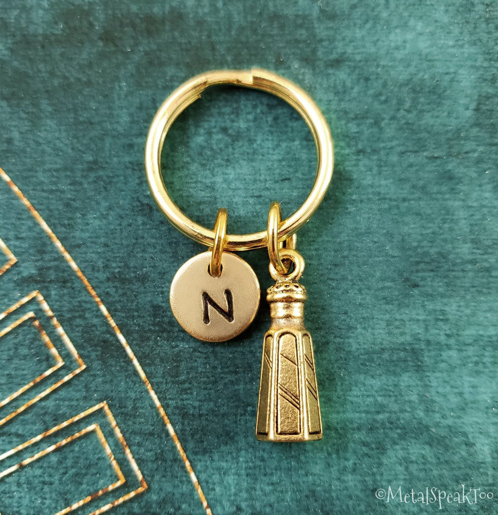 Salt Shaker Keychain with Initial (Gold-Toned)