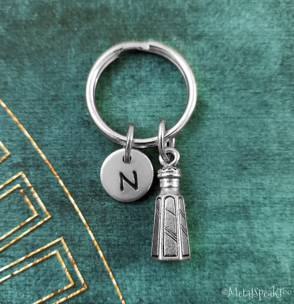 Salt Shaker Keychain with Initial (Silver-Toned)