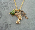 Egyptian Charm Cluster Necklace | Nefertiti, Ankh & Scarab (Gold-tone)