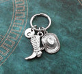 Cowboy Boot & Hat Keychain with Initial (Silver-Toned)