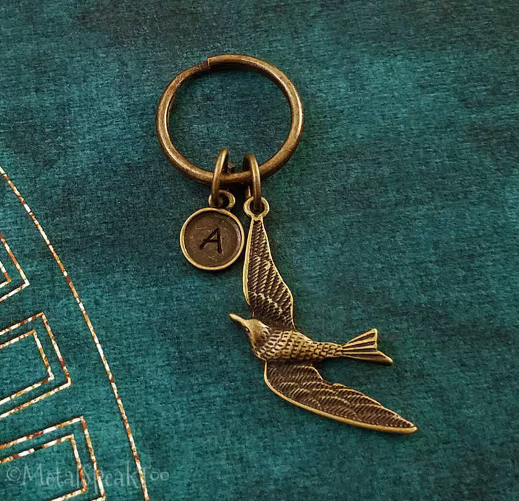 Swallow Keychain with Initial (Bronze-Toned)