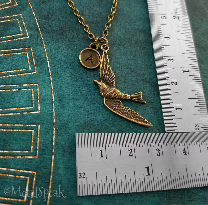 Swallow Keychain with Initial (Bronze-Toned)