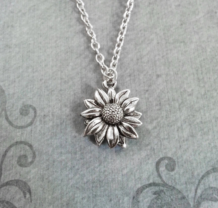 Sunflower Charm Necklace (Silver-tone)