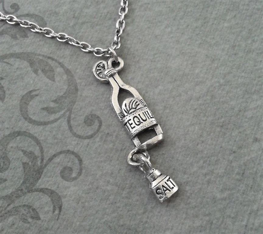 Tequila & Salt Charm Necklace (Silver-tone)