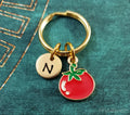 Tomato Keychain with Initial (Gold-Toned)