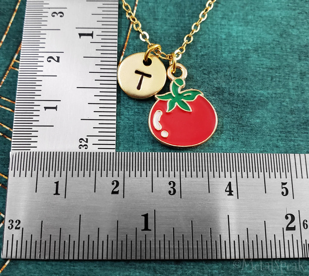 Tomato Keychain with Initial (Gold-Toned)