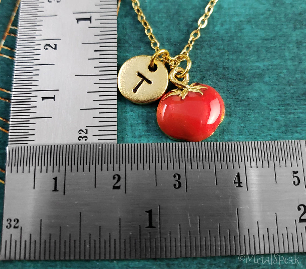 Tomato Necklace with Initial (Gold-Toned)