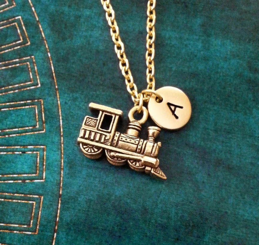 Train Initial Necklace (Gold-Toned)