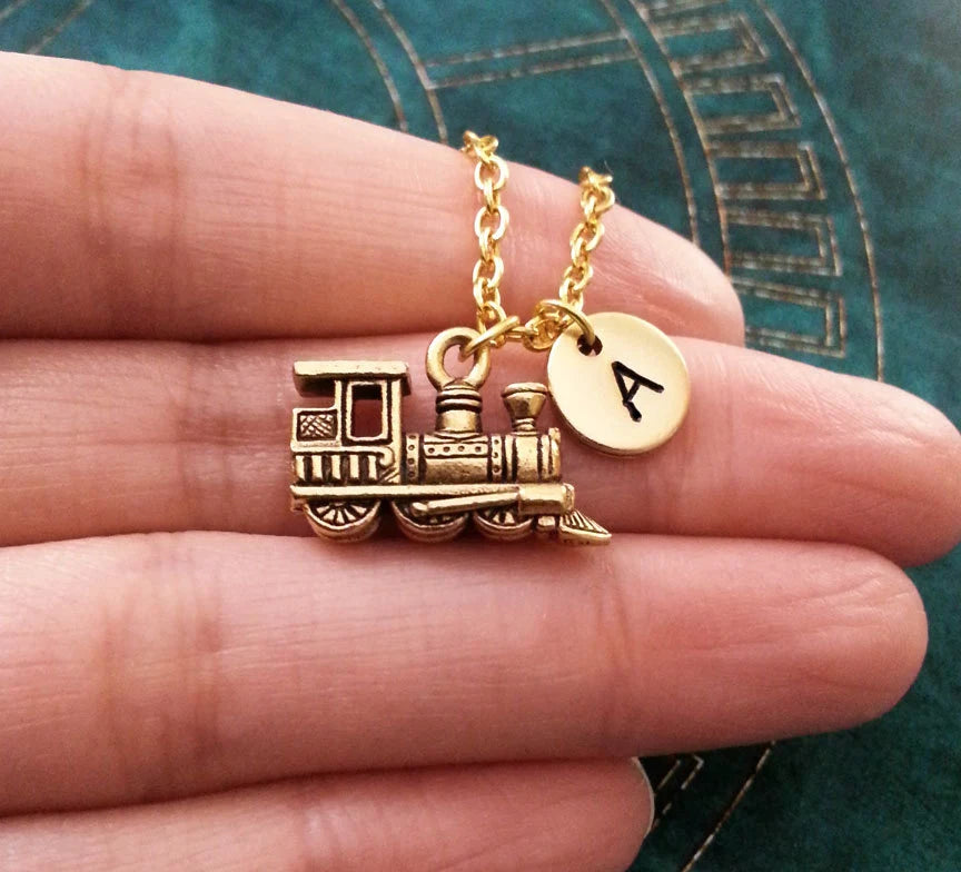 Train Initial Necklace (Gold-Toned)