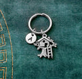 Treehouse Keychain with Initial (Silver-Toned)