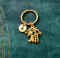 Treehouse Keychain with Initial (Gold-Toned)