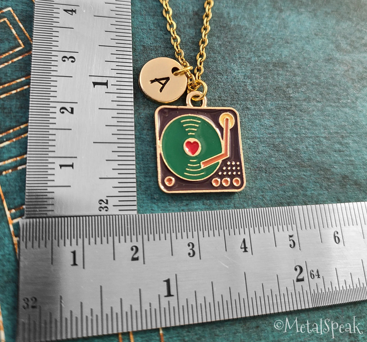 Turntable Keychain with Initial (Gold-Toned)