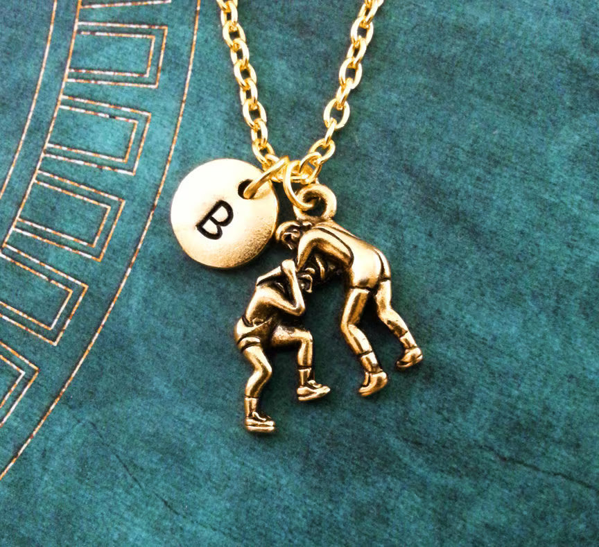 Wrestling Necklace with Initial (Gold-Toned)