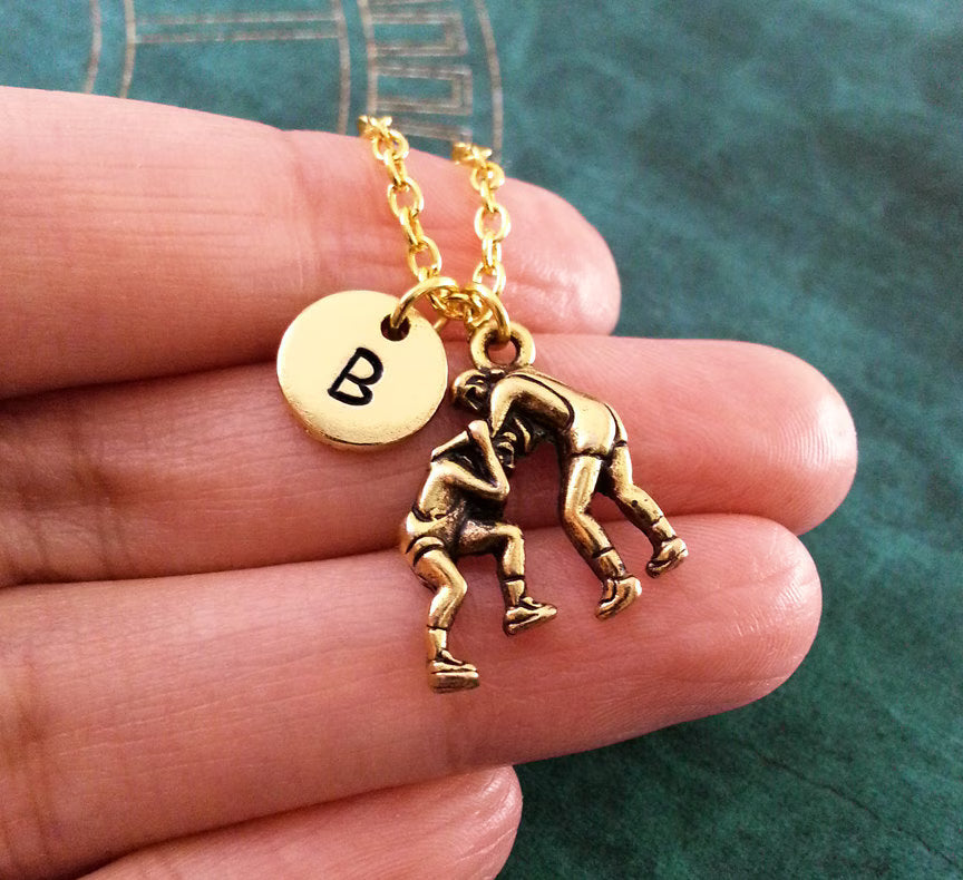 Wrestling Necklace with Initial (Gold-Toned)