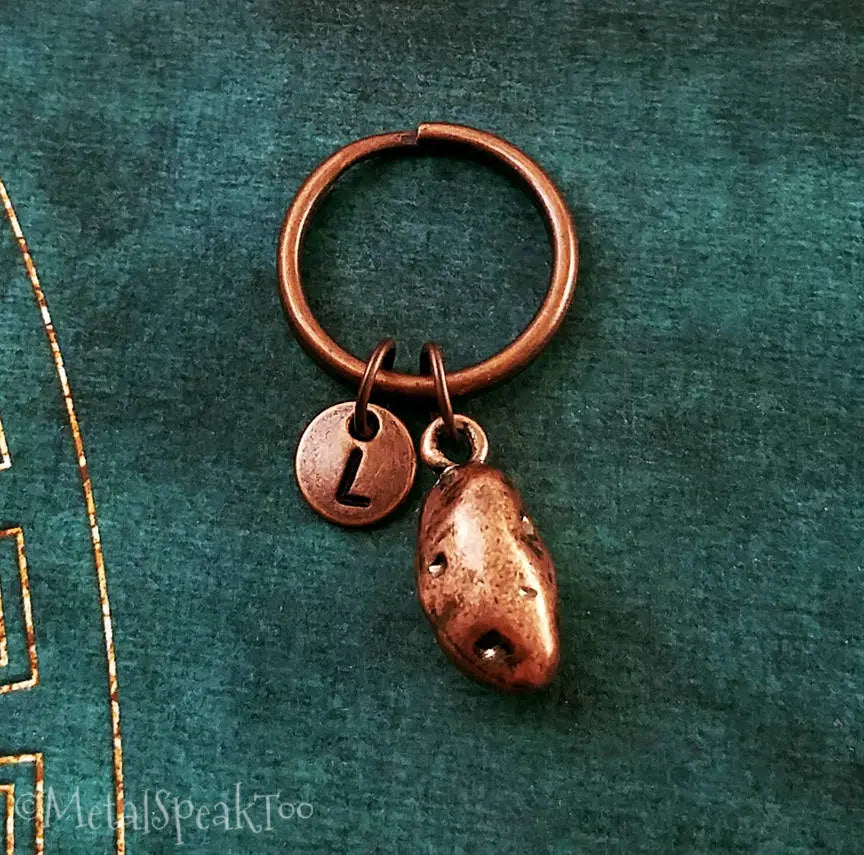 Potato Keychain with Initial (Copper-Toned)
