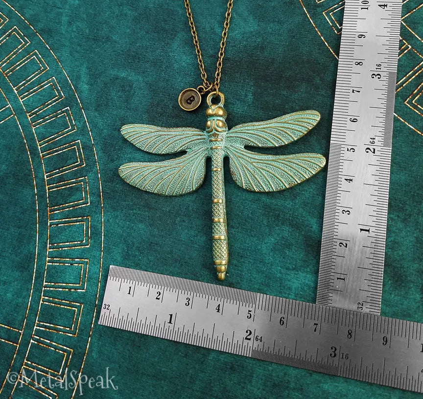 Dragonfly Keychain with Initial (Bronze & Verdigris)