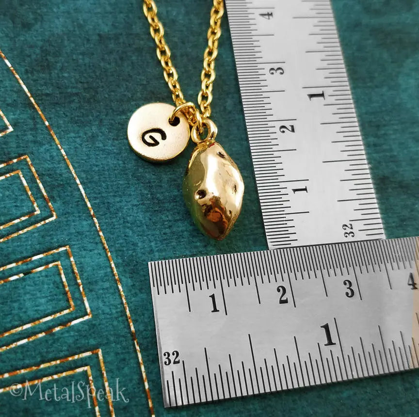 Potato Keychain with Initial (Gold-Toned)