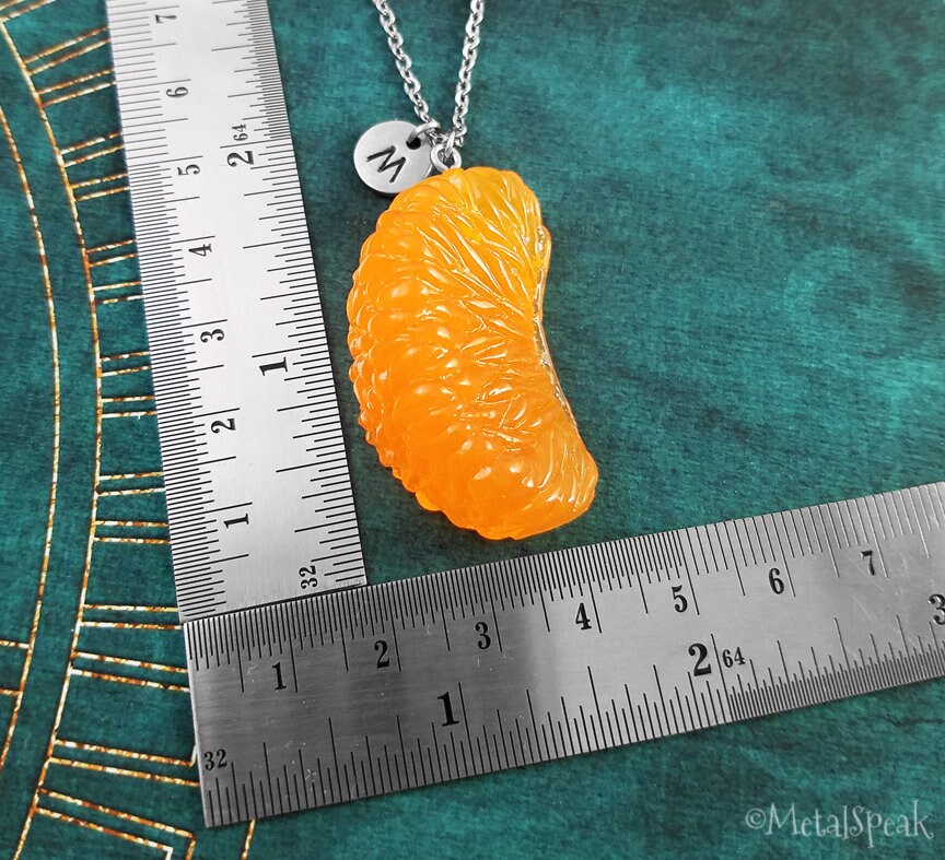 Mandarin Orange Keychain with Initial (Silver-Toned)