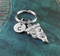 Pizza Keychain with Initial (Silver-Toned)