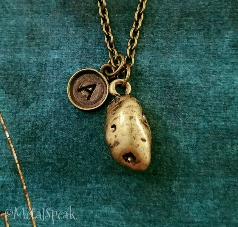Potato Necklace with Initial (Bronze-Toned)