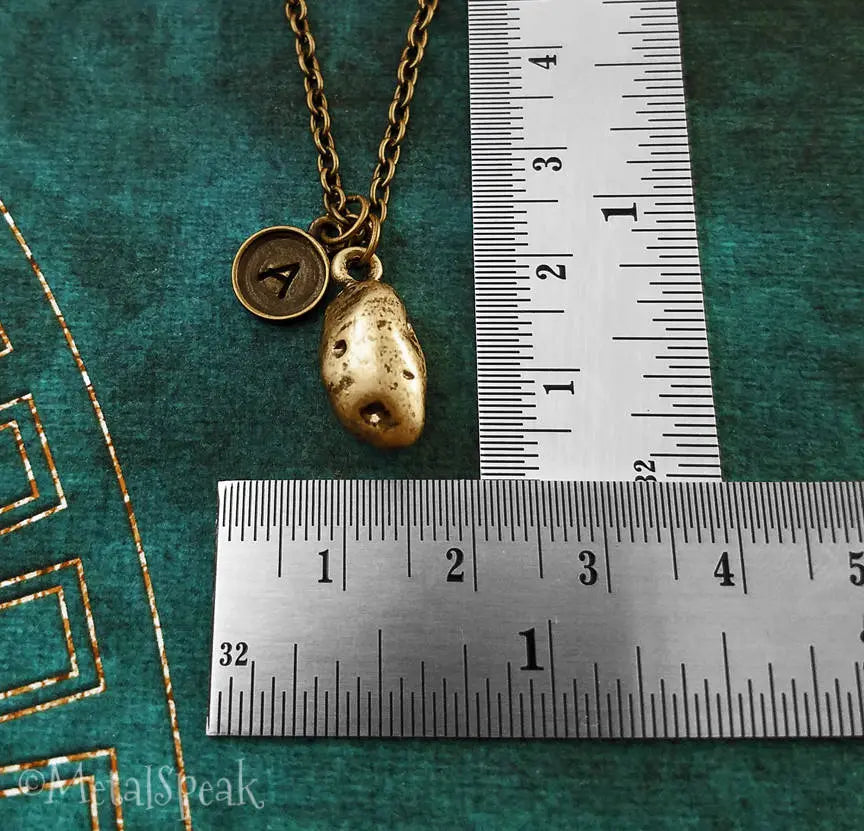 Potato Necklace with Initial (Bronze-Toned)