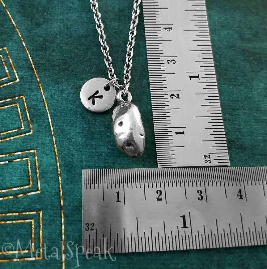 Potato Keychain with Initial (Silver-Toned)