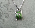 Silver & Green Enamel Scarab Beetle Charm Necklace (Silver-tone)