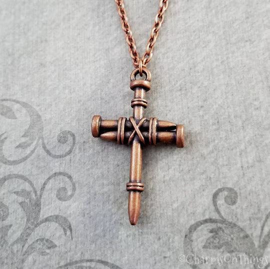 Nails Cross Pendant Necklace (Copper-tone)