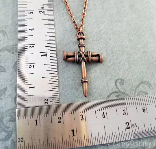 Nails Cross Pendant Necklace (Copper-tone)