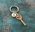 Tennis Racket Keychain with Initial (Gold-Toned)